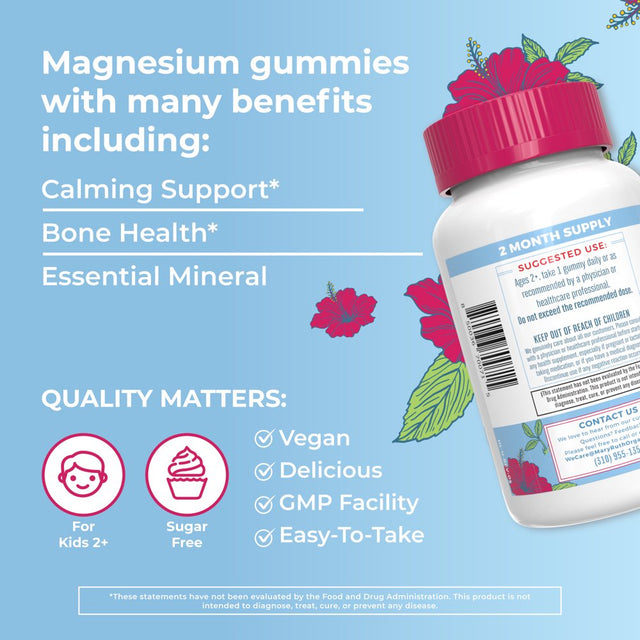 Maryruth Organics | Kids Magnesium Calm Gummies | Magnesium Supplement | Vegan, Non-Gmo, Sugar Free | 60 Count