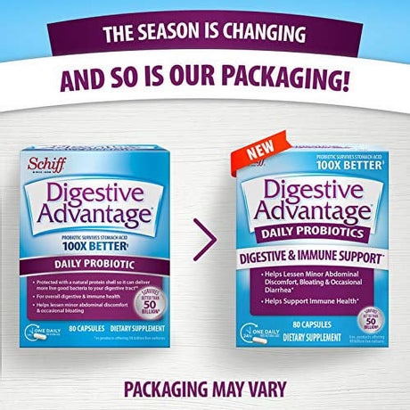 Digestive Advantage Daily Probiotic Capsules (80 Count in a Box), Helps Relieve Minor Abdominal Discomfort and Occasional Bloating, Supports Digestive and Immune Health, Cfus