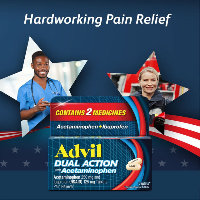 Advil Dual Action Ibuprofen and Acetaminophen Pain Relief Coated Caplets, 72 Count