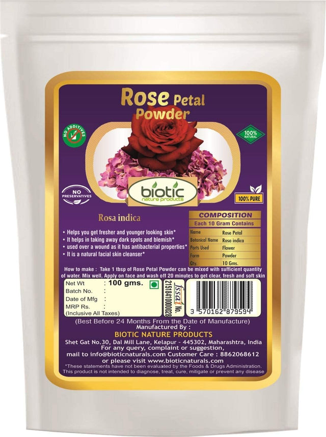 Biotic Lemon Peel Powder and Rose Petal Powder (100G Each) - 200 GMS