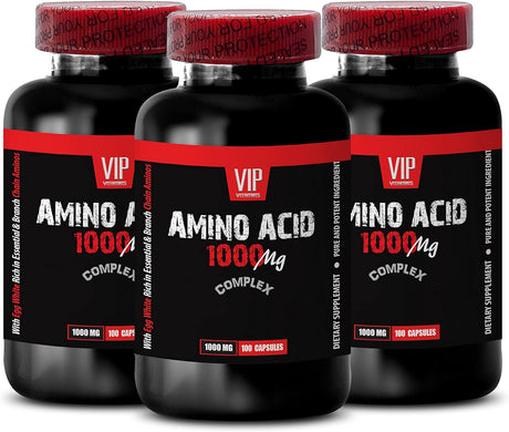 Best Pre Workout for Muscle Growth - Amino Acid 1000 MG Complex - L-Theanine Bulk Supplements - 3 Bottles 300 Capsules