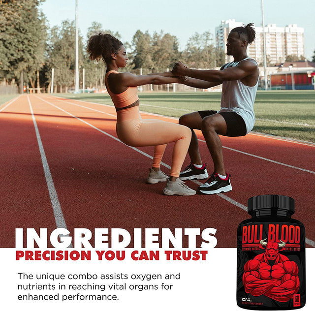 Bull Blood Nitric Oxide Supplement for Men - Nitrous Oxide Booster - L Arginine & L Citrulline Pills - Pump Pre Workout & Blood Flow for Men - NO2 Booster for Enhancing Male Strength & Energy - 60Ct