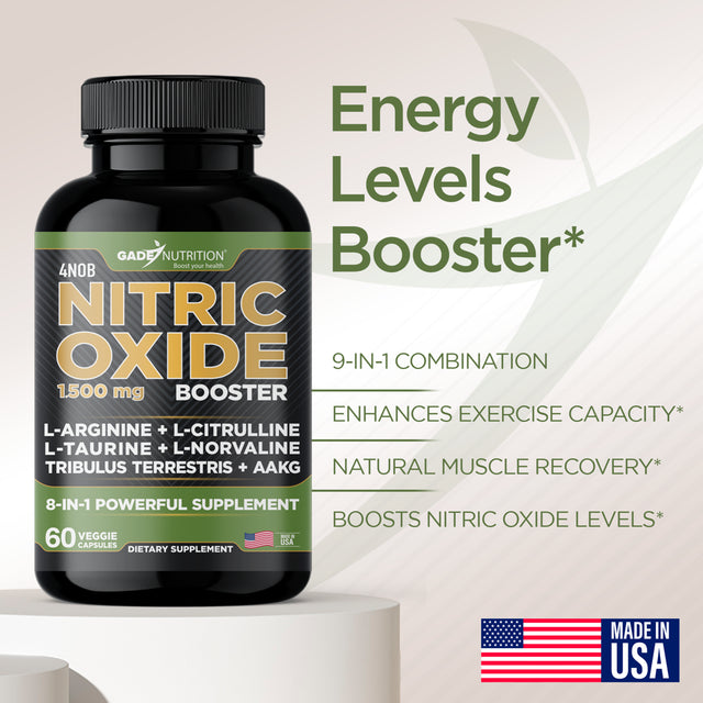 Nitric Oxide Supplement - L-Arginine Capsules - Helps Improve Energy, Endurance, Performance & Recovery. All Essential Amino Acid, Maca Root & Beet Root Powder, 60 Unflavored Caps