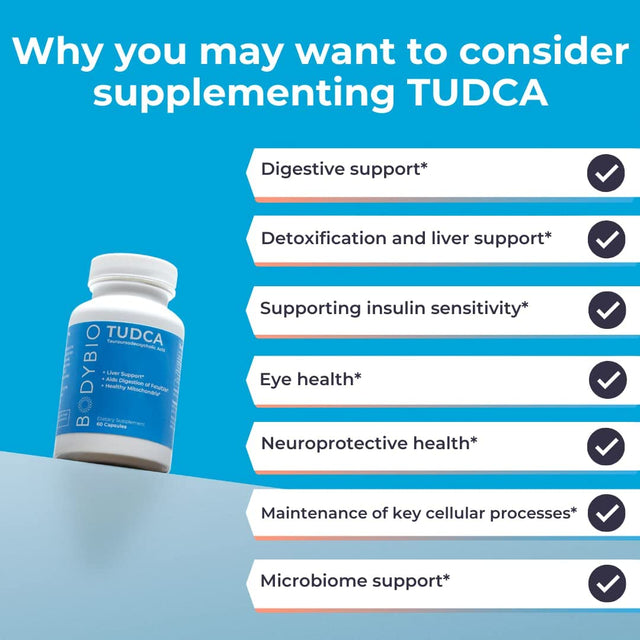 Bodybio Tudca for Liver Health | Liver Support for Detox and Cleanse | Pure Tauroursodeoxy Cholic Acid | Cognitive and Digestive Health | 60 Capsules