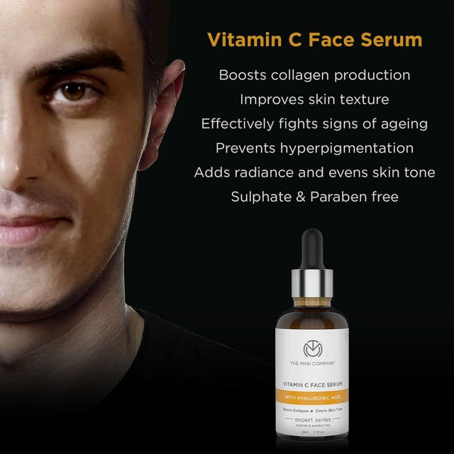 The Man Company 40% Vitamin C Face Serum with Hyaluronic Acid | Boosts Collagen | Glowing & Brightening Skin | Soft, Smooth & Supple | All Skin Types -30Ml