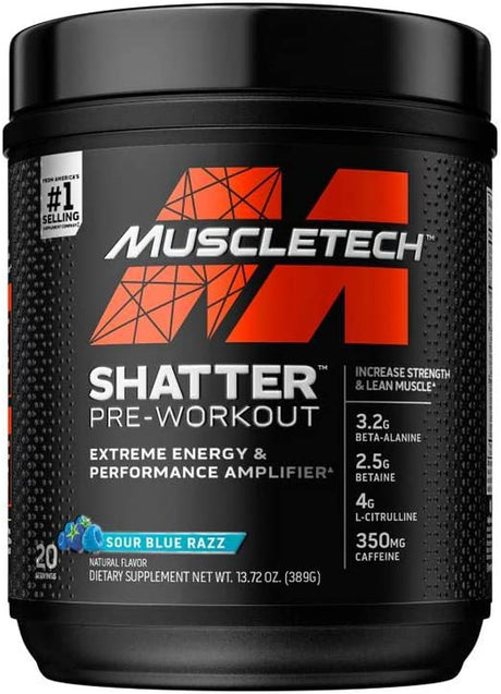 Pre Workout Powder Muscletech Shatter Pre-Workout Preworkout Powder for Men & Women Preworkout Energy Powder Drink Mix Sports Nutrition Pre-Workout Products | Sour Blue Razz (20 Servings)