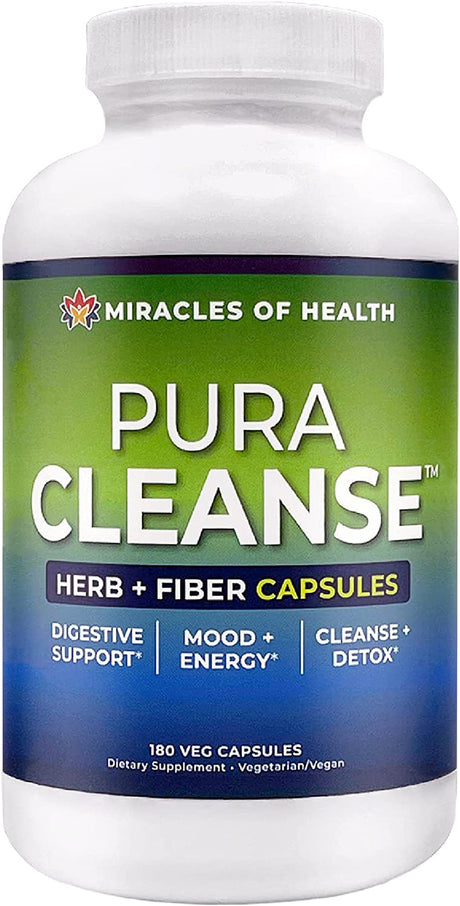 Pura Cleanse Fiber Caps | 100% Natural Herb and Fiber Detox Capsules | Month Supply