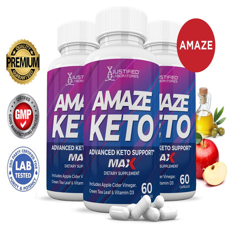 (3 Pack) Amaze Keto ACV MAX Pills 1675Mg Alternative to Gummies Dietary Supplement 180 Capsules