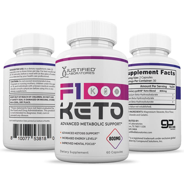 (3 Pack) Justified Laboratories F1 Keto Pills Gobhb Supplement 180 Capsules