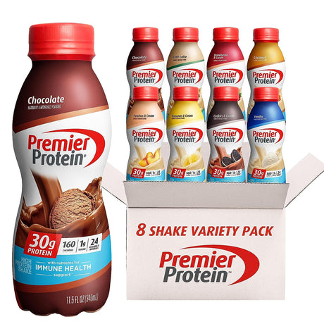 Premier Liquid Protein Shake Can, 8 Flavor Variety Pack, 30G Protein, 1G Sugar, 24 Vitamins & Minerals, Nutrients to Support Immune Health 11.5 Fl Oz (8 Pack), Kosher