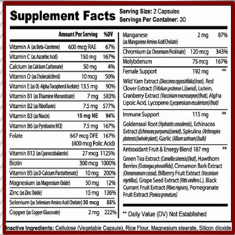 Miraclemulti Women'S Multivitamin - Female Support Formula and B Vitamins for Women, Immune Support, Antioxidant Complex, Non-Gmo - 60 Capsules