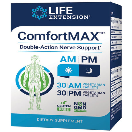 Life Extension Comfortmax™ - Honokiol and PEA for Nerve Support & Discomfort Relief - Gluten-Free, Non-Gmo - 30 AM & 30 PM Vegetarian Tablets