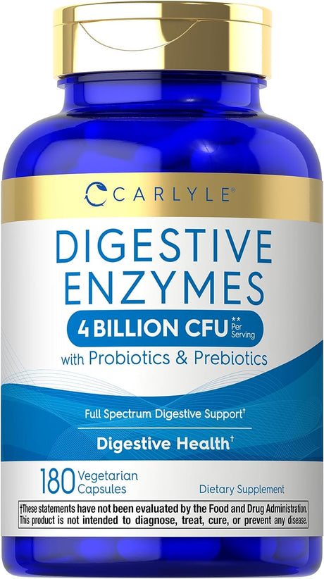 Digestive Enzymes with Probiotics and Prebiotics | 180 Capsules | by Carlyle