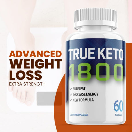 True Keto 1800 - Keto Supplement for Weight Loss - Energy & Focus Boosting Dietary Supplements for Weight Management & Metabolism - Advanced Fat Burn Raspberry Ketones Pills - 60 Capsules (1 Pack)