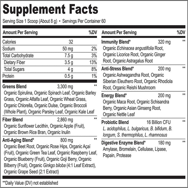 NATURELO Raw Greens Superfood Powder - Unsweetened - Boost Energy, Detox, Enhance Health - Organic Spirulina - Wheat Grass - Whole Food Nutrition from Fruits & Vegetables - 60 Servings