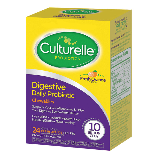 Culturelle Digestive Daily Probiotic Chewable Tablets for Digestive Health, Fresh Orange, 24 Count