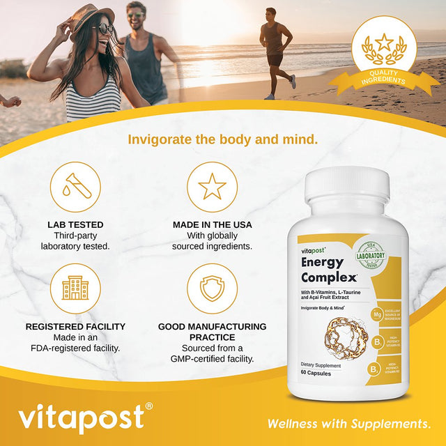 Vitapost Energy Complex Supplement with B-Vitamins, Caffeine - 60 Capsules