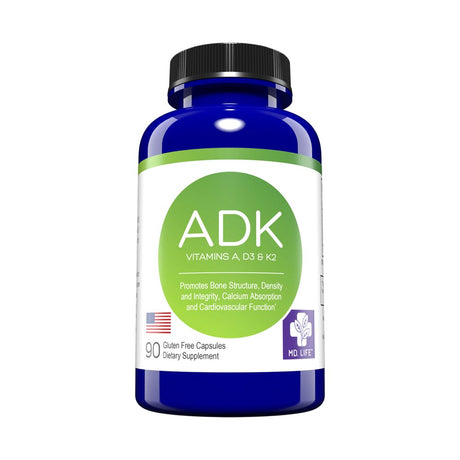 MD. Life ADK Bone Health Support, Vitamin A, Vitamin D3 & Vitamin K2 (MK 7), 90 Ct.