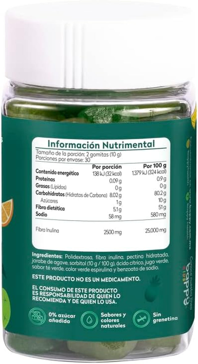 Fiber Gummy for Adults, High Fiber Supplement, Digestive Support - Green Tea & Green Juice Flavors - 60 Gummy Count, 30 Day Supply, 300 Gr (10.58 Oz)