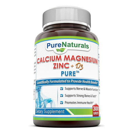 Pure Naturals Calcium Magnesium Zinc D3 | 300 Tablets Supplement | Calcium 1000Mg, Magnesium 400Mg, Zinc 25Mg, Vitamin D3 600 IU | Non-Gmo | Gluten Free | Made in USA