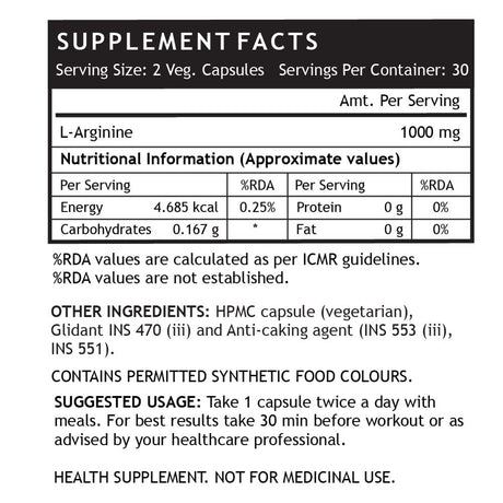 Inlife L-Arginine 1000Mg Supplement (Pack of 60 Vegetarian Capsules) Serving, Nitric Oxide Precursor