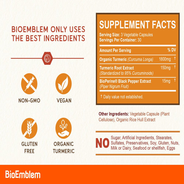 Bioemblem Supplement Triple Magnesium Complex and Turmeric Curcumin, Support for Muscles, Nerves, Joint & Heart Health