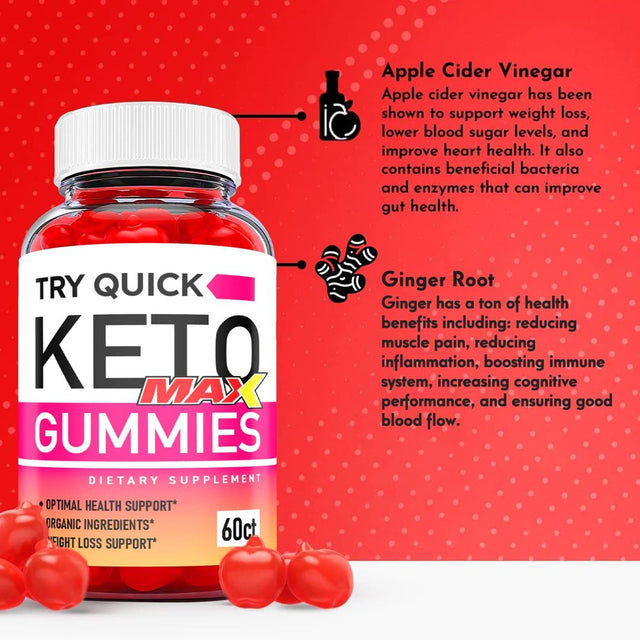 (2 Pack) Try Quick Max Keto ACV Gummies - Supplement for Weight Loss - Energy & Focus Boosting Dietary Supplements for Weight Management & Metabolism - Fat Burn - 120 Gummies