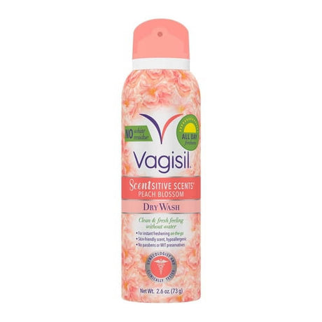 Dry Wash Feminine Spray with Scentsitive Scents by Vagisil, Peach Blossom, 2.6 Oz, 6 Pack