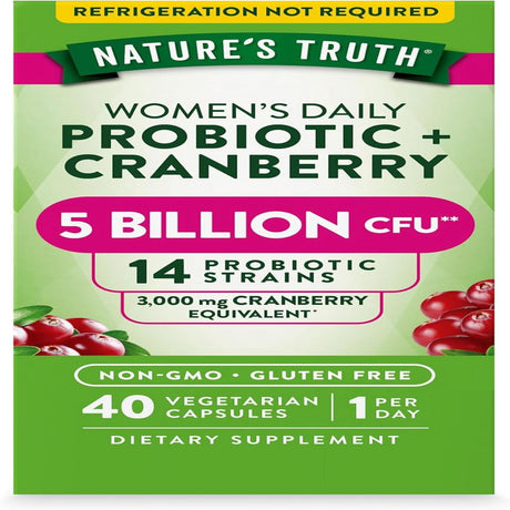 Probiotics for Women | 5 Billion Active Cultures | 40 Vegetarian Capsules | with Cranberry | Non-Gmo, Gluten Free | by Natures Truth