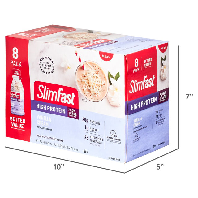 Slimfast High Protein Shake Meal Replacement Shake, Vanilla Cream, 11 Fl Oz Bottle, 8 Pack