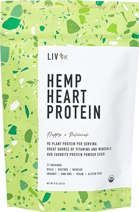 LIV Organic Hemp Heart Protein Powder - Highly Digestible Vegan Protein | 9G Plant-Based Protein per Serving | Premium Smooth Texture | 8Oz | Pack of 1