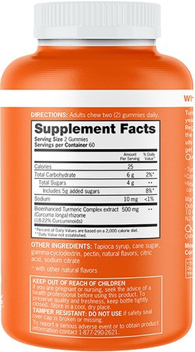 Qunol Turmeric Curcumin Gummies 500Mg, Ultra High Absorption, Joint Support Herbal Supplement, 120 Count