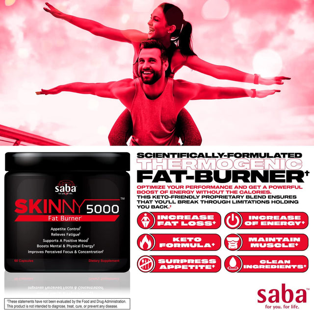 Saba Skinny 5000 -Fat Loss -Weight Loss-Appetite Control -Mild Jitter-Free Energy- Focus -60 Capsules