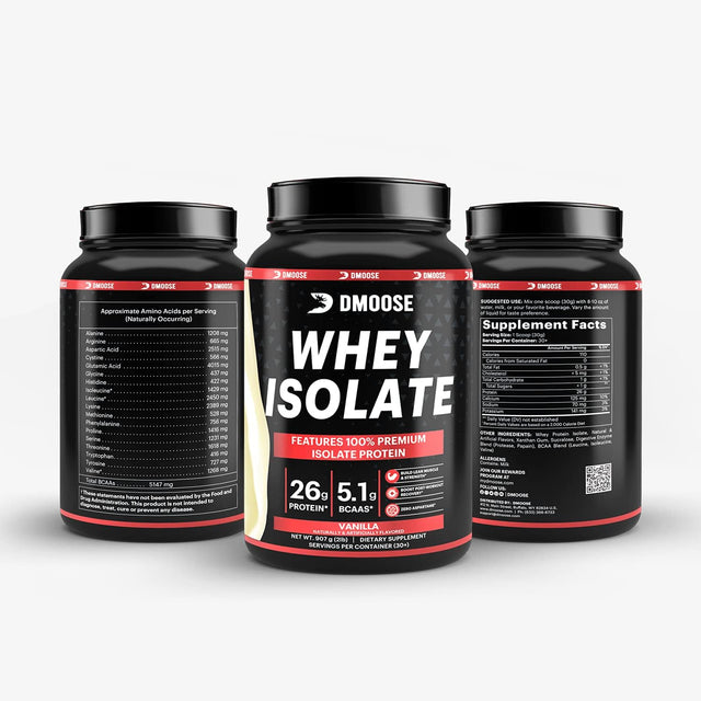 Dmoose Whey Isolate Protein Powder I 26 G Protein I 5.1G BCAAS I Gluten Free I Helps Maintain Muscle Mass & Decrease Recovery Time I Chocolate & Vanilla I 30 Servings