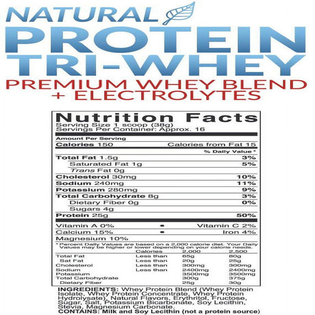 E-Hydrate | Tri-Whey Blend Protein Powder + Electrolytes, 25G Protein, Gluten Free, 5G BCAA | Hydrate, Recover, Build Muscle, Energize | Vanilla, 1.3 LB Tub