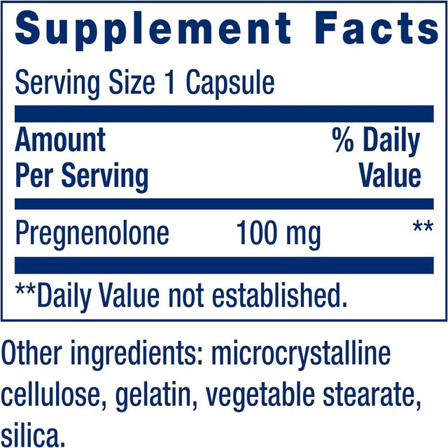 Life Extension Pregnenolone - Hormone Balance Supplement for Healthy Hormone Levels, 100 Mg - Hormone Balance, Memory, Focus, Cognitive Health - Gluten-Free, Non-Gmo, 100 Capsules