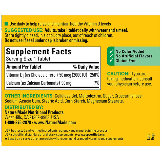 Nature Made Vitamin D3 2000 IU (50 Mcg) Tablets, 220 Count Value Size