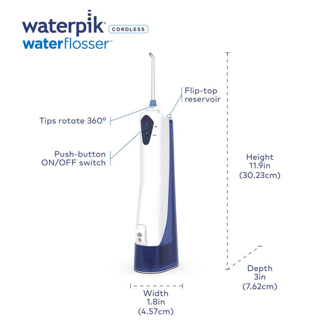 Waterpik Cordless Portable Rechargeable Water Flosser, WP-360 White and Blue