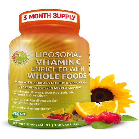 Supplements Studio Liposomal Vitamin C 1500Mg - Organic Acerola Cherries & Camu Camu High Potency Vitamin C - Non-Gmo 180 Count