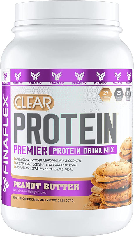 FINAFLEX Clear Protein, Peanut Butter - 2 Lb - Promotes Muscular Performance & Growth - Milkshake-Like Taste - Low Carb, Low Fat & Gluten Free - 27 Servings