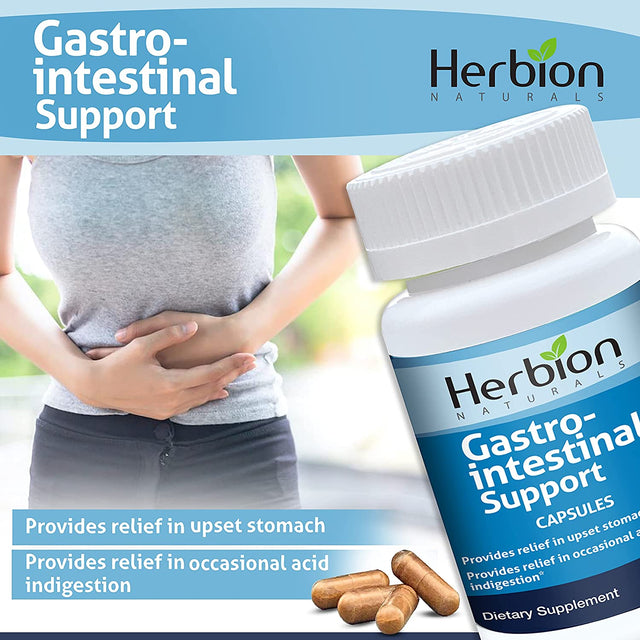 Herbion Naturals Gastro-Intestinal Support Herbal Blend for Upset Stomach Relief, Gastrointestinal Health and Function, Occasional Acid Indigestion, Healthy Intestinal Flora, 60 Vegicaps