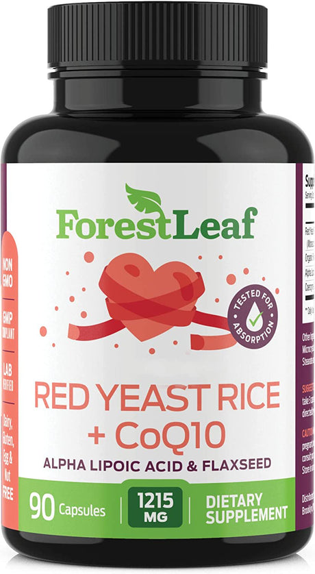 Forest Leaf Red Yeast Rice Supplement with COQ 10, Flaxseed & Alpha Lipoic Acid, 90 Count