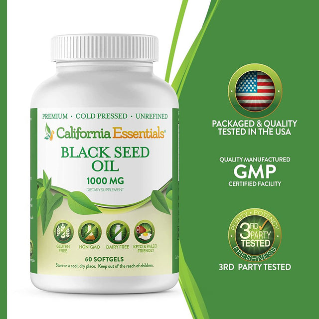 California Essentials Black Seed Oil Capsules 1000Mg, Hair Growth Vitamins and Immune Support Supplement, 60 Softgels