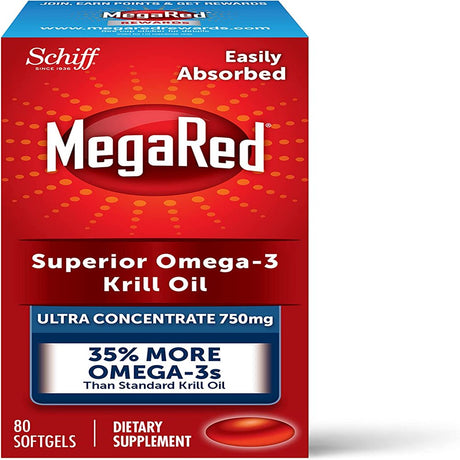 Megared Krill Oil 750Mg Omega 3 Supplement with EPA, DHA, Astaxanthin & Phopholipids, Supports Heart, Brain, Joint and Eye Health, No Fish Oil Aftertaste - 80 Softgels (80 Servings)