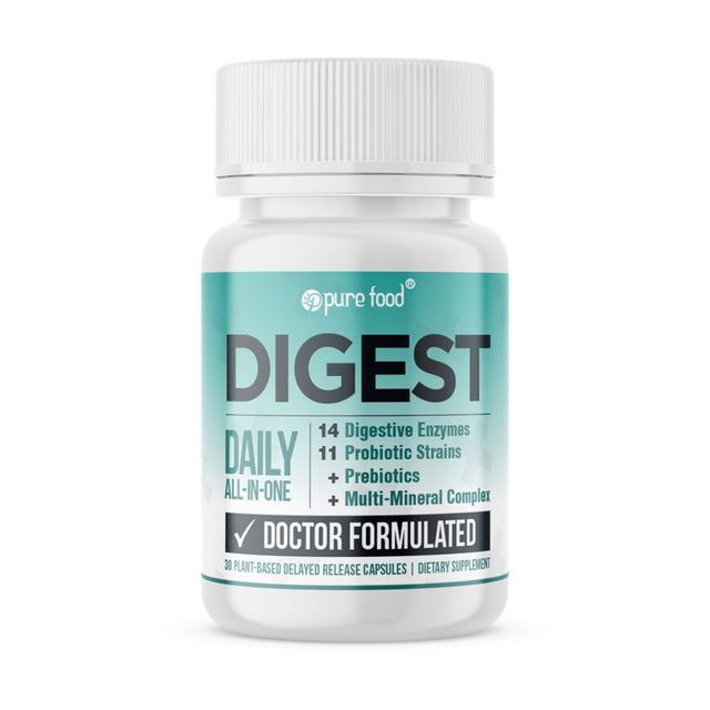 Pure Food Digest | 14 Digestive Enzymes plus 11 Probiotics, Prebiotics & Soothing Herbs | Support Gut Health Naturally | Doctor Formulated, Vegan | 30 Plant-Based Capsules