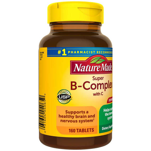 Nature Made Super B Complex with Vitamin C and Folic Acid Tablets, Dietary Supplement, 160 Count