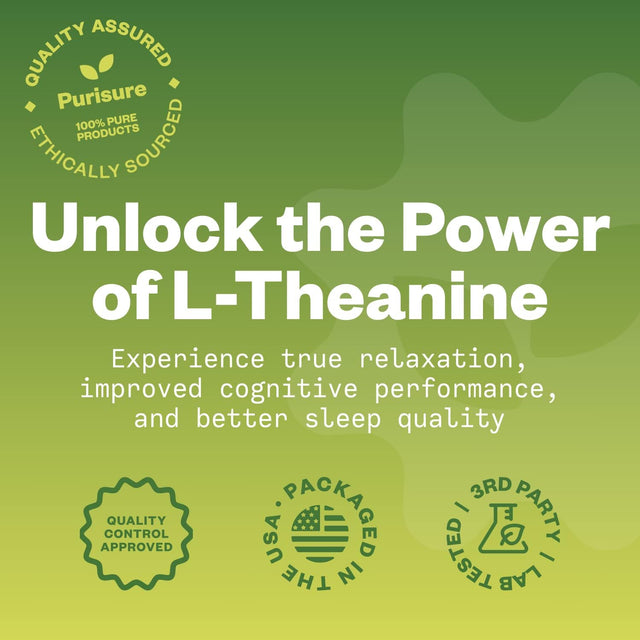 L-Theanine Powder, 100 G, Pure L Theanine Powder That Promotes Relaxation and Focus, L-Theanine Supplement for Cognitive Function, No Fillers, Non-Gmo, 1000 Servings