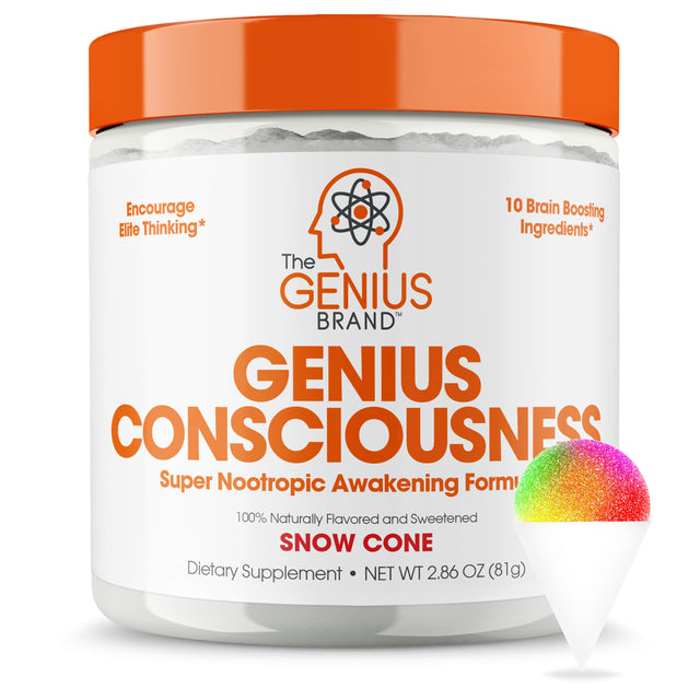 Nootropic Brain Supplement Powder - Boost Focus, Cognitive Function & Memory Booster, Snow Cone, Genius Consciousness by the Genius Brand