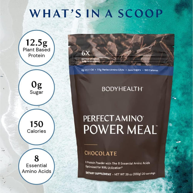 Bodyhealth Perfectamino Power Meal Shake New Dark Chocolate Flavor with MCT Oil Carb 10 and Perfect Amino Protein Base (20 Servings)