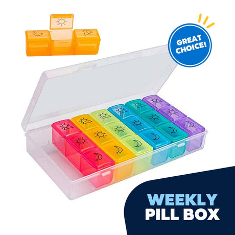 Pill Box 7 Day, Weekly Pill Organizer 3 Times a Day, Including 7 Individual Daily Pill Cases, Portable Travel Medicine Organizer for Holding Medication/Vitamin/Fish Oil/Supplements, BPA Free